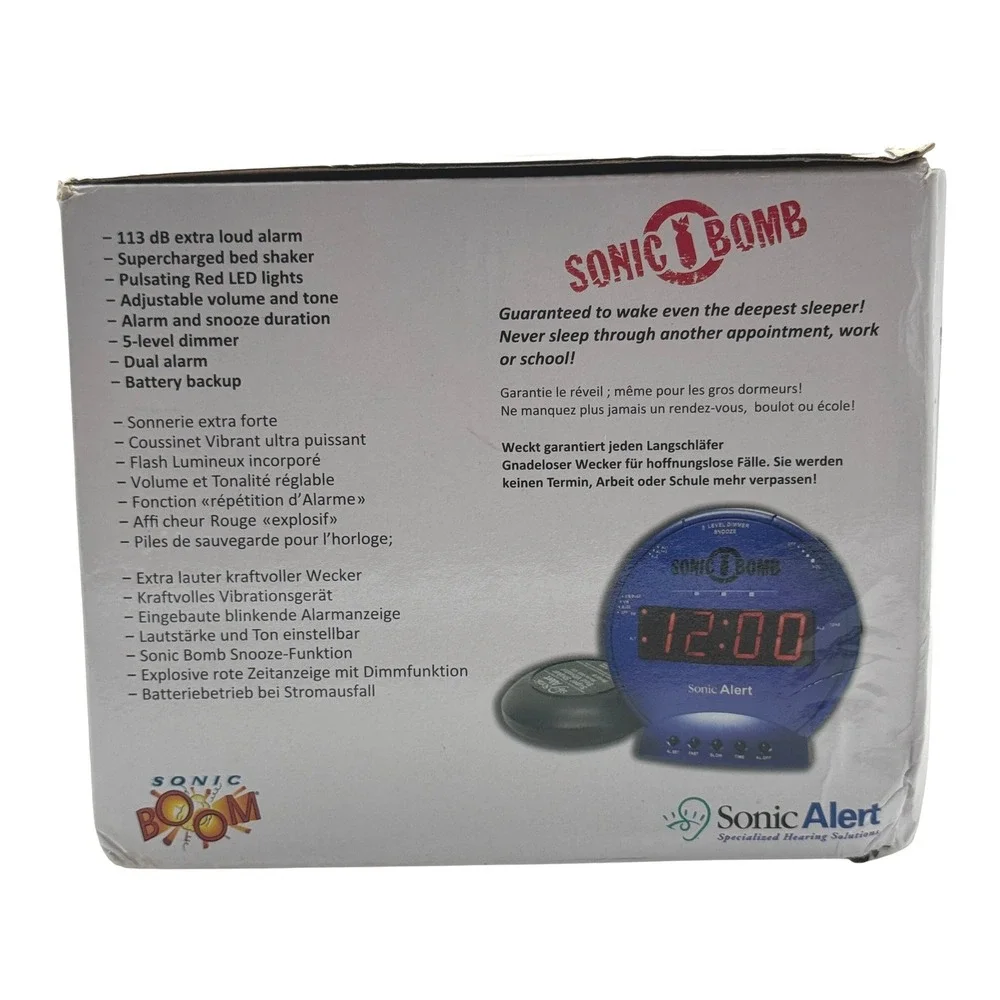 Sonic Bomb SBB500SST Turquoise Dual Alarm Clock Bed Shaker New Open Box